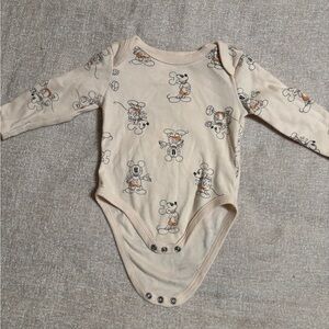 Disney Beige Mickey Mouse Long-Sleeve Bodysuit
